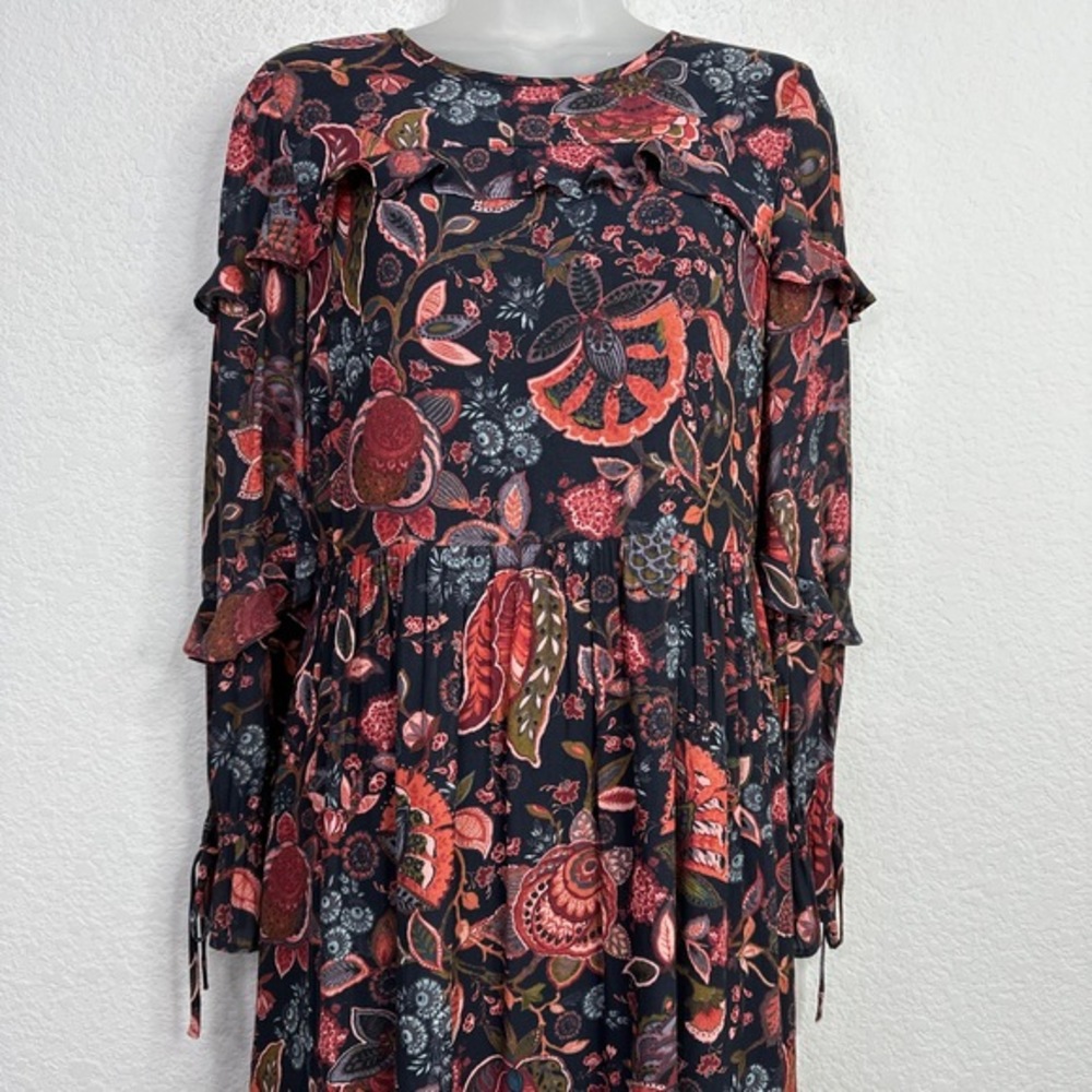 LOFT Dress Womens Size 2 Floral Tiered Dark Romantic Fairygoth Boho Whimsical - Picture 3 of 11